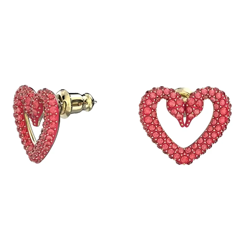 Personalized Birthstone Earrings-Swarovski Women's Earrings - Sablima Red Heart Shape Gold Tone Plated | 5634812