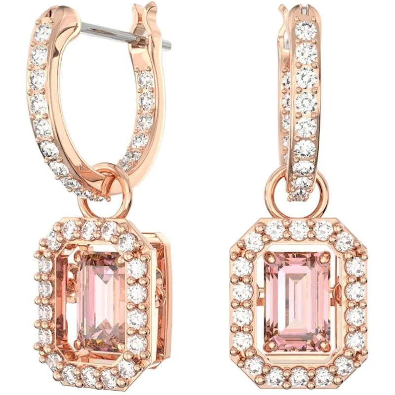 Luxury Hoop Earrings-Swarovski Women's Earrings - Millenia Octagon Cut Pink Stone Rose Gold | 5649474