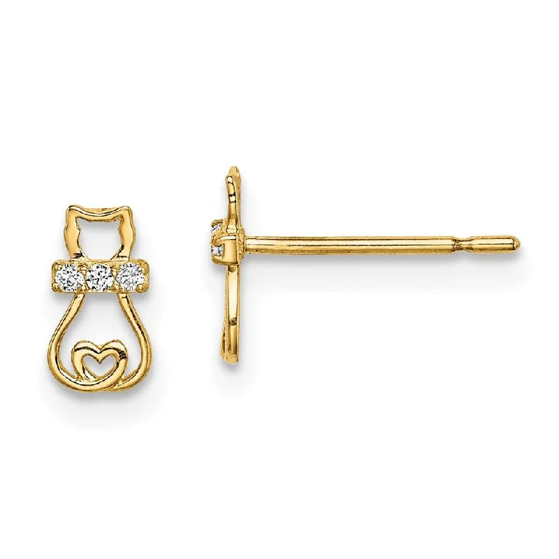 Fine Jewelry Earrings-Madi K Kid's 14k  CZ Cat with Heart Tail Post Earrings