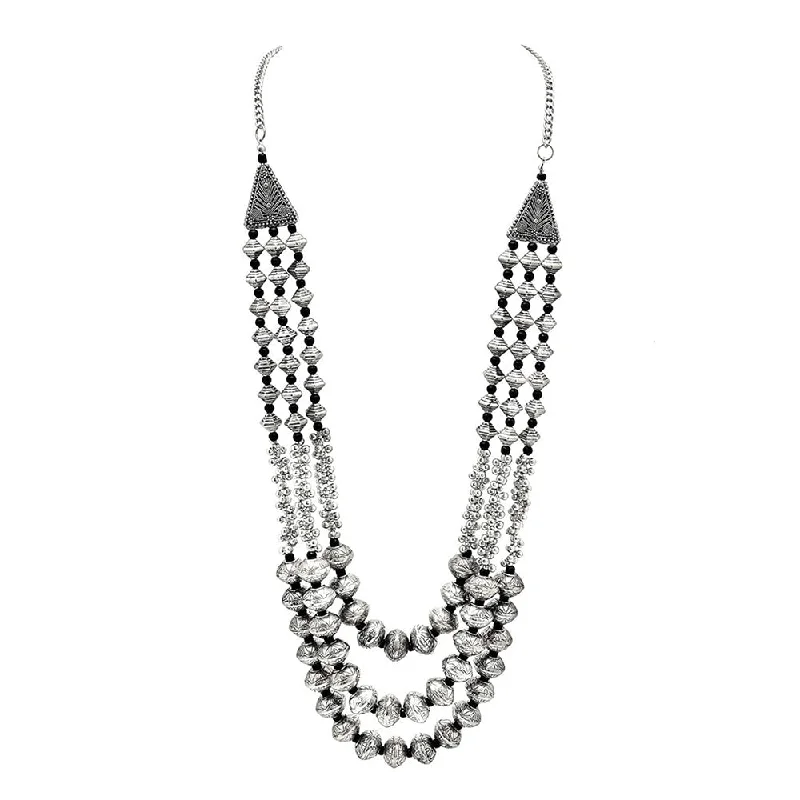 Elegant Bridal Necklaces-Bevy Pearls Oxidised Plated Long Necklace Set