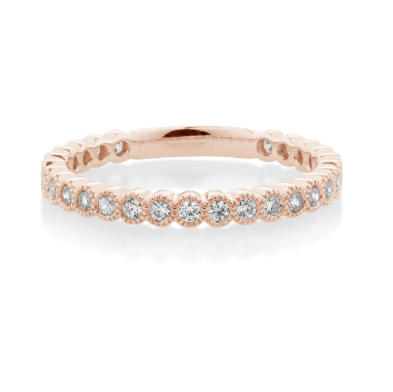 Customizable Wedding Bands-Wedding or eternity band with 0.4 carats* of diamond simulants in 10 carat rose gold