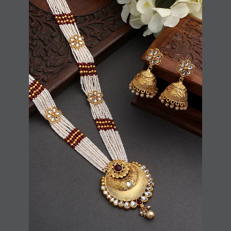 Long Diamond Necklaces-Asmitta Gold Plated Long Necklace Set