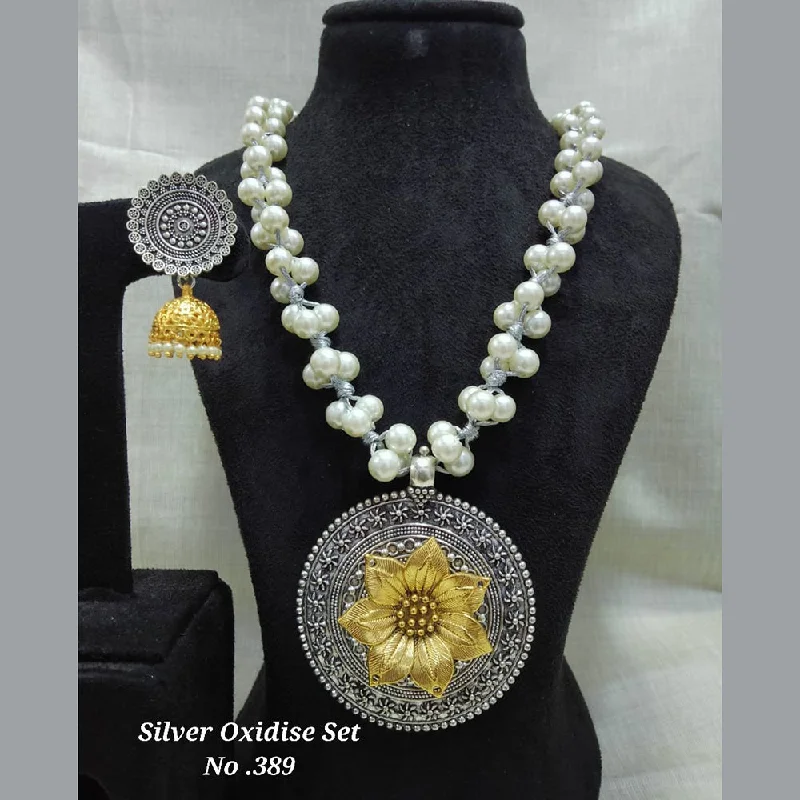 Chunky Gold Necklaces-Jyoti Arts Oxidised Plated Long Necklace Set