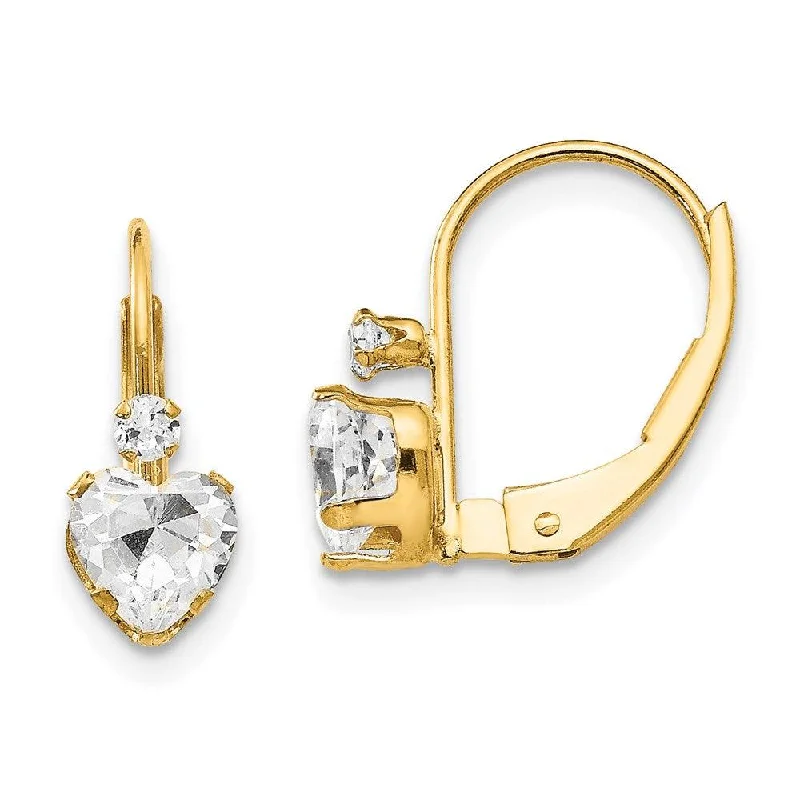 Minimalist Earrings for Everyday-Madi K Kid's 14k  CZ Heart Leverback Earrings