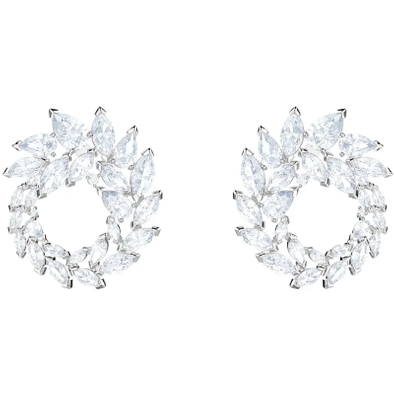 Bright Silver Earrings-Swarovski Women's Earrings - Louison Rhodium Plated Czech White Crystal | 5450934