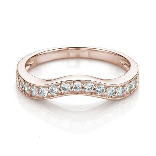 Custom Wedding Rings with Engraving-Curved wedding or eternity band with 0.3 carats* of diamond simulants in 14 carat rose gold