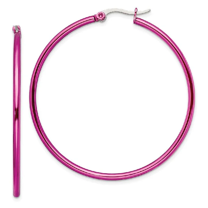 Gorgeous Long Earrings-Stainless Steel Pink IP plated 48mm Hoop Earrings