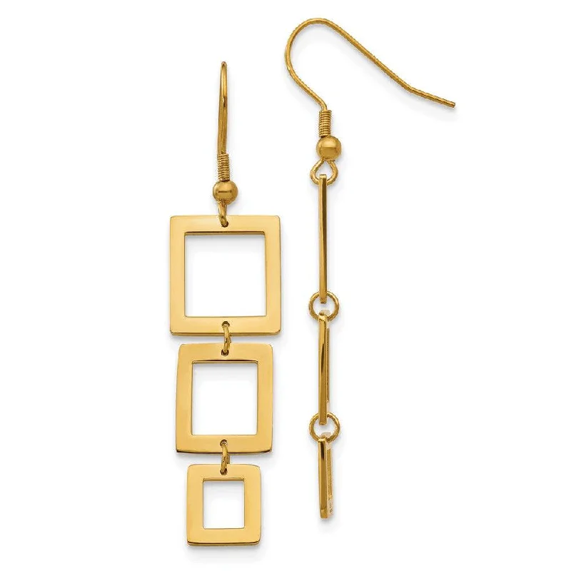 Chic Crystal Earrings-Stainless Steel Gold IP plated Rectangle Dangle Earrings