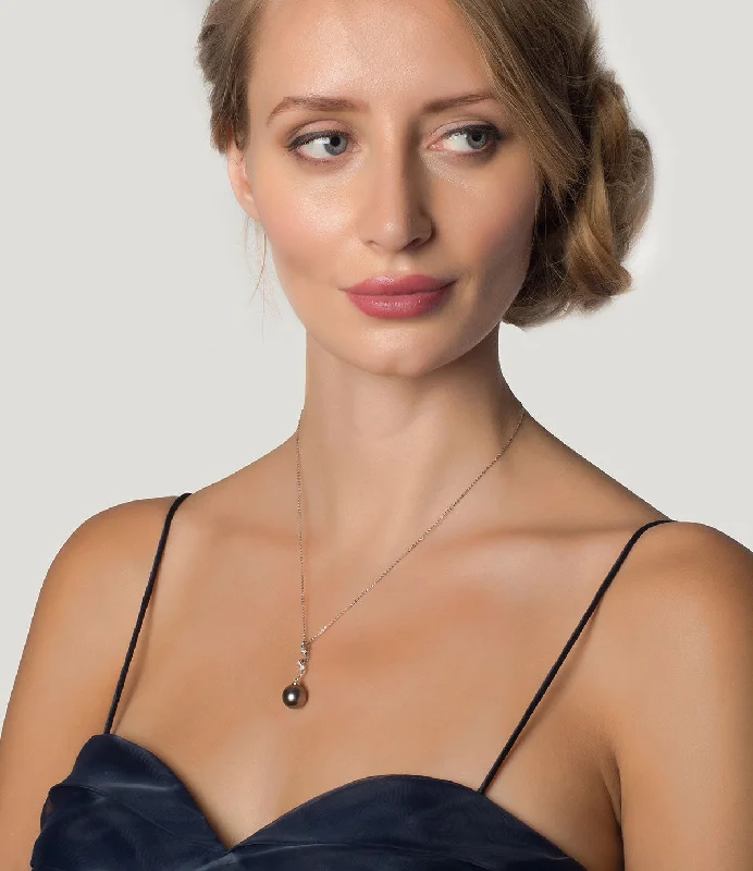 Simple Gemstone Choker Necklaces-Paradis Tahitian Pearl Necklace with Diamonds