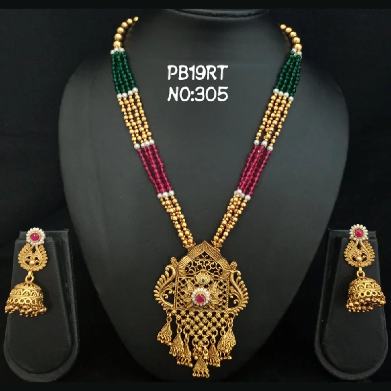 Simple Gold Bead Necklaces-Kala Creation Gold Plated Long Necklace Set