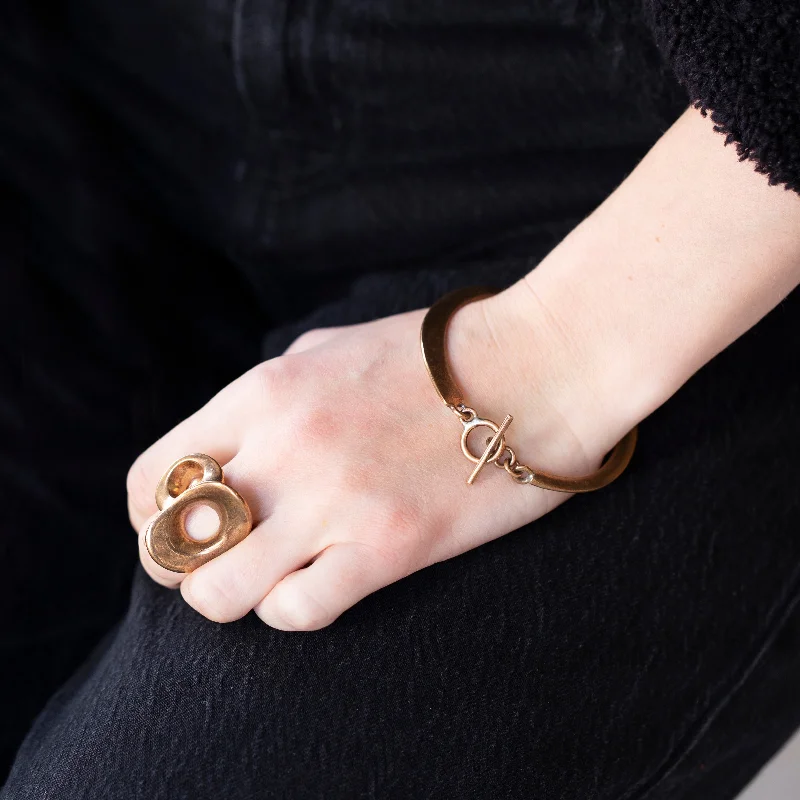 Dainty Gold Bracelets-Sculptural Brass Ring & Bracelet