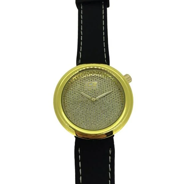 Fashionable Watches for Teens-Gold Round Polished Bezel Hip Hop Watch