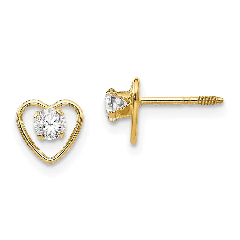 Silver Earring Cuffs-Madi K Kid's 14k  3mm White Zircon Birthstone Heart Earrings