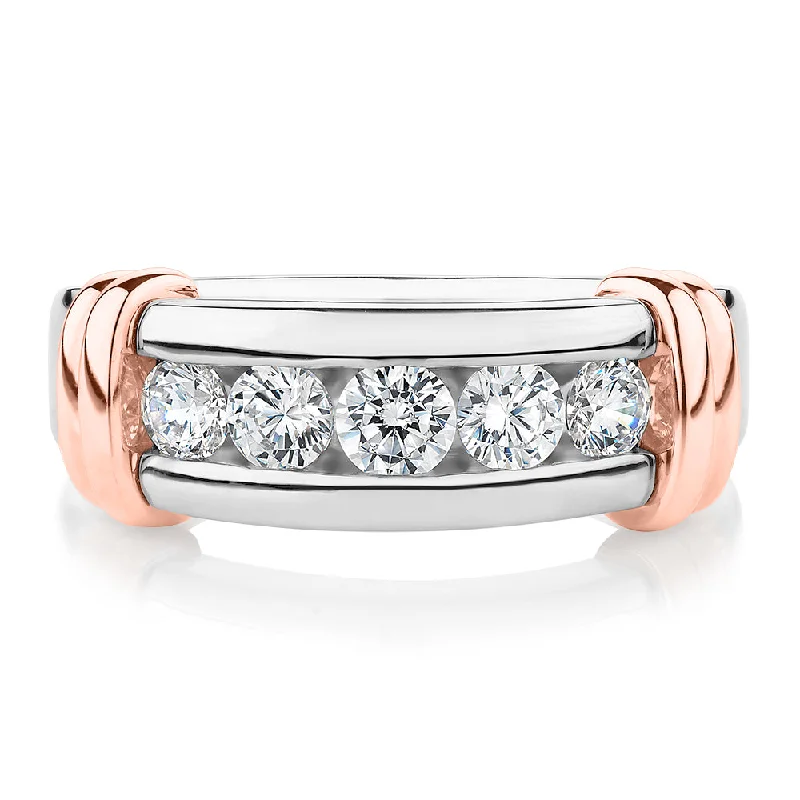 Double Band Wedding Rings-Dress ring with 1.01 carats* of diamond simulants in 10 carat rose gold and sterling silver