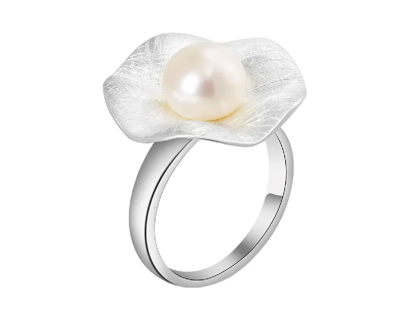 Unique Gold Engagement Rings-Pearl Lotus Leaf Ring