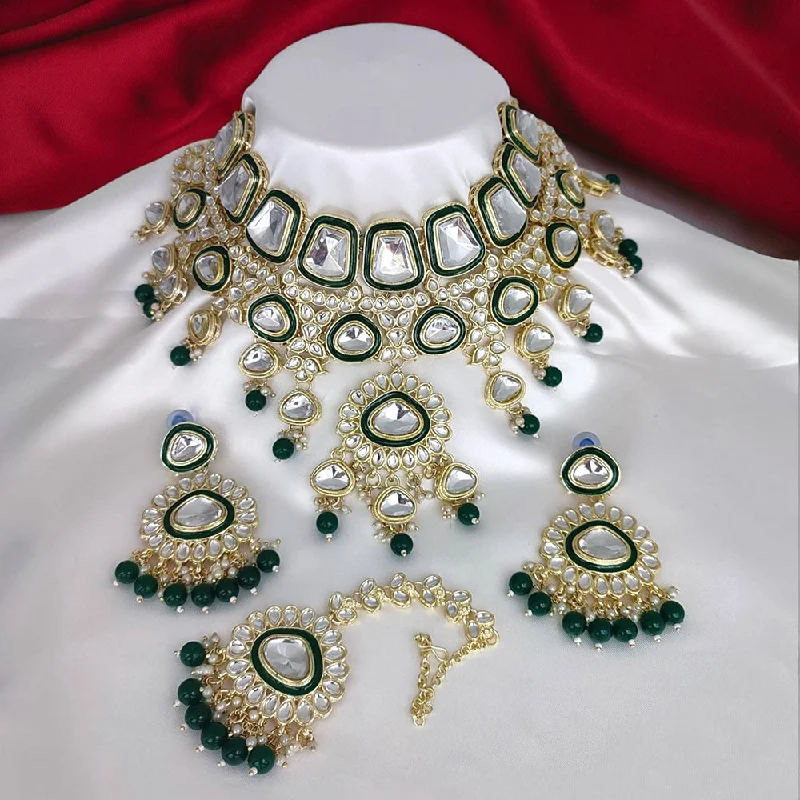 Wedding Necklaces for Brides-Gehana Mahal Gold Plated Kundan Stone Choker Necklace Set