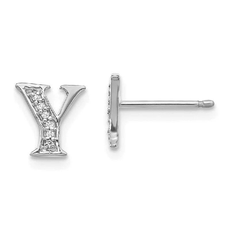 Artistic Drop Earrings-14k White Gold Diamond Initial Y Earrings