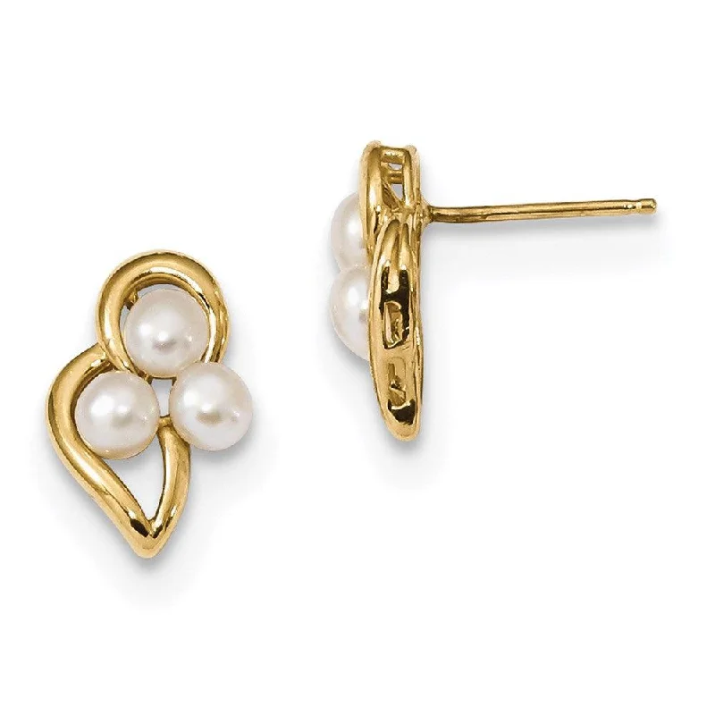 Premium Gold Earrings-14k 3-4mm White Button Freshwater Cultured Pearl Post Earrings