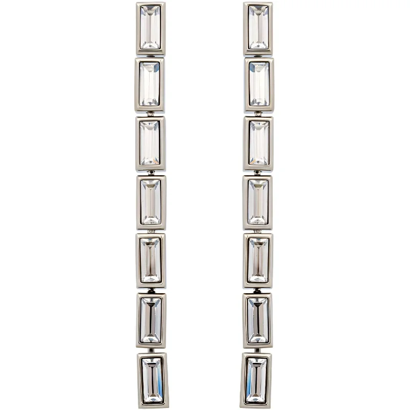 Affordable Silver Earrings-Swarovski Women's Drop Earrings - Fluid Palladium Plated Grey Crystals Long | 5455643