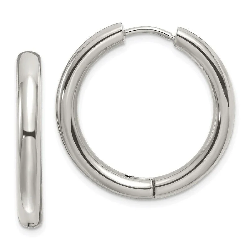 Chunky Earrings for Parties-Stainless Steel Polished 3.5mm Hinged Hoop Earrings