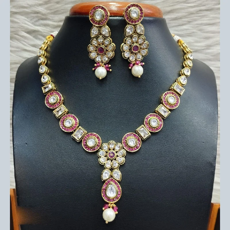 Layered Necklaces for Women-Jain Jewellers Gold Plated Polki Kundan Necklace Set