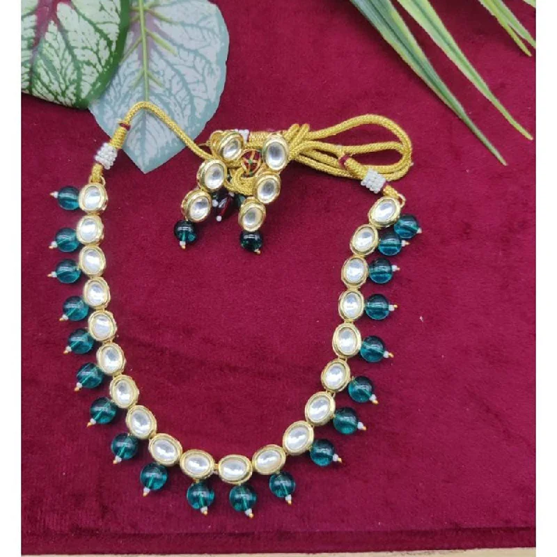 Bohemian Gemstone Necklaces-Akruti Collection Gold Plated Kundan Stone And Beads Necklace Set