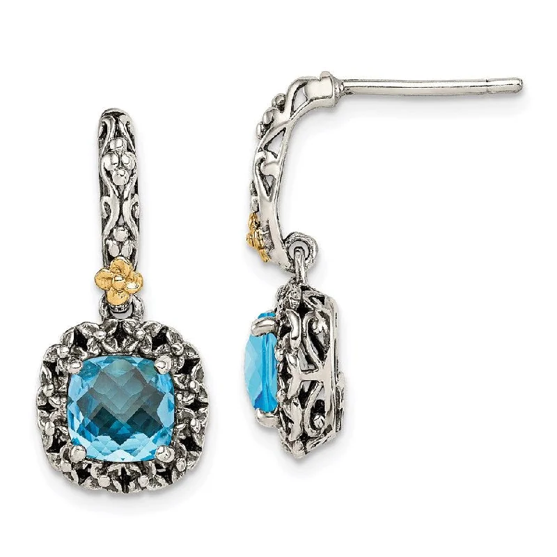 Designer Earrings Online-Sterling Silver w/ 14k Polished Blue Topaz Earrings