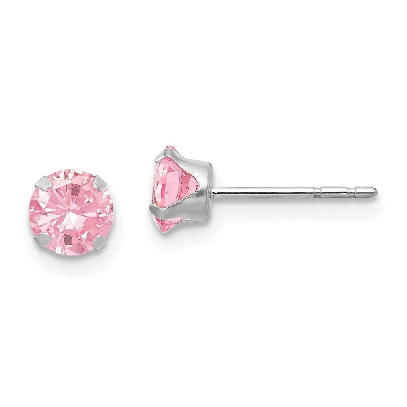 Designer Earrings Online-Madi K Kid's 14k White Gold  5mm Pink CZ Post Earrings