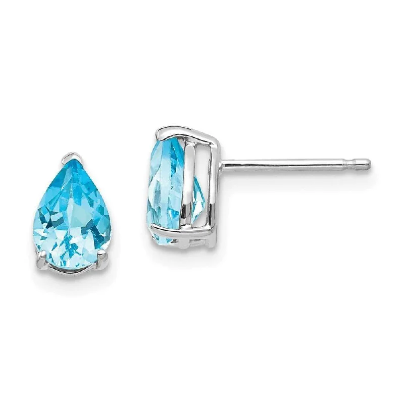 Affordable Silver Earrings-14k White Gold 7x5mm Pear Blue Topaz Earrings