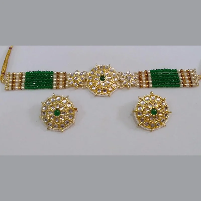 Art Deco Necklaces-Midas Touch Gold Plated Kundan Stone And Beads Choker Necklace Set