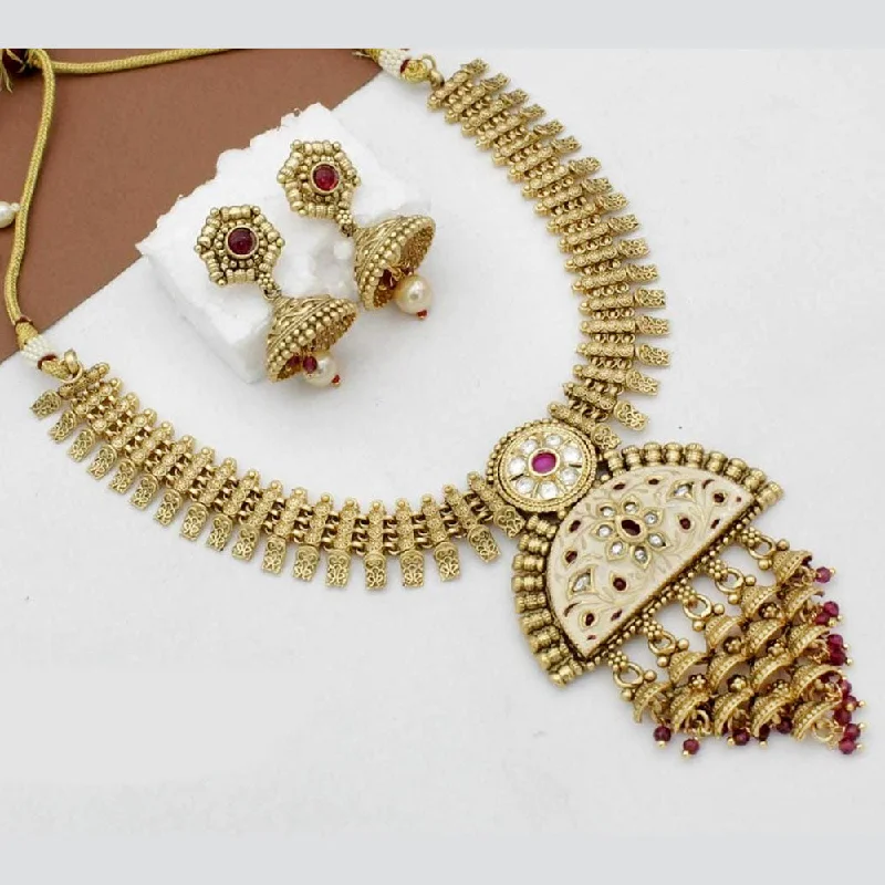 Simple Chain Necklaces-Kavita Art Gold Plated Kundan Stone And Meenakari Necklace Set