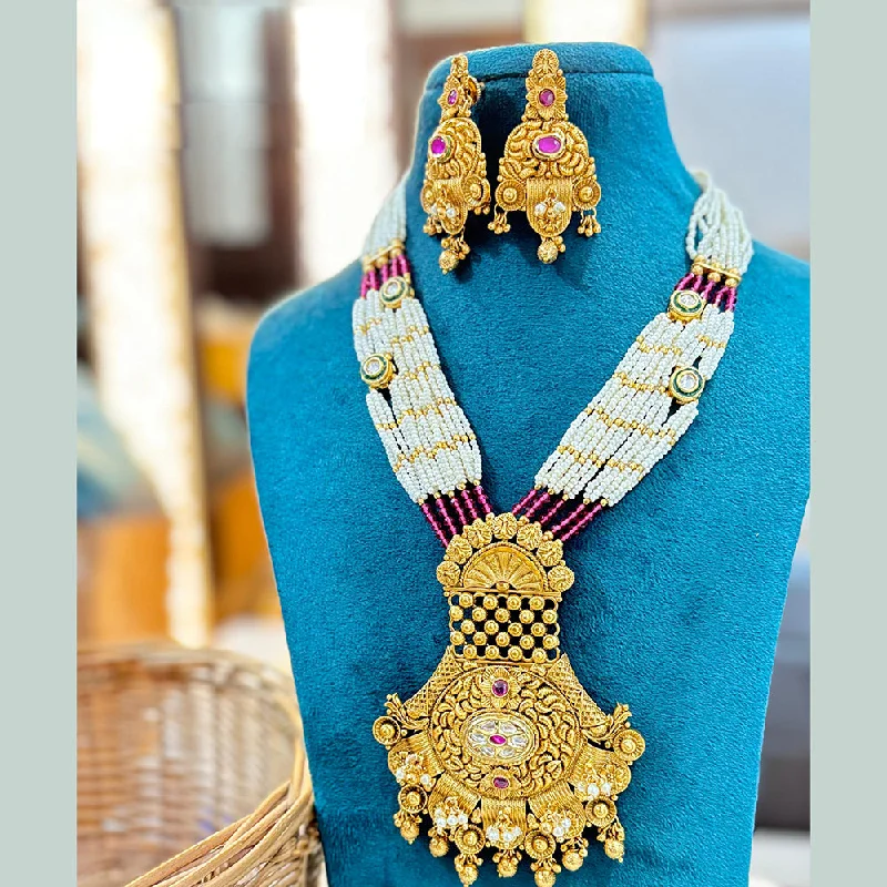 Simple Silver Necklaces-Jewel Addiction Copper Gold Plated Kundan Stone And Pearls Necklace Set