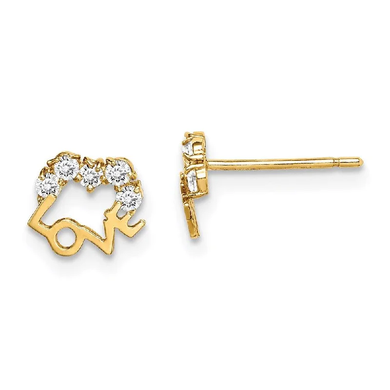 Cute Butterfly Earrings-Madi K Kid's 14k  CZ LOVE Post Earrings