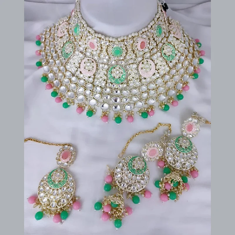 Unique Infinity Necklaces-Gehana Mahal Gold Plated Kundan Stone Necklace Set