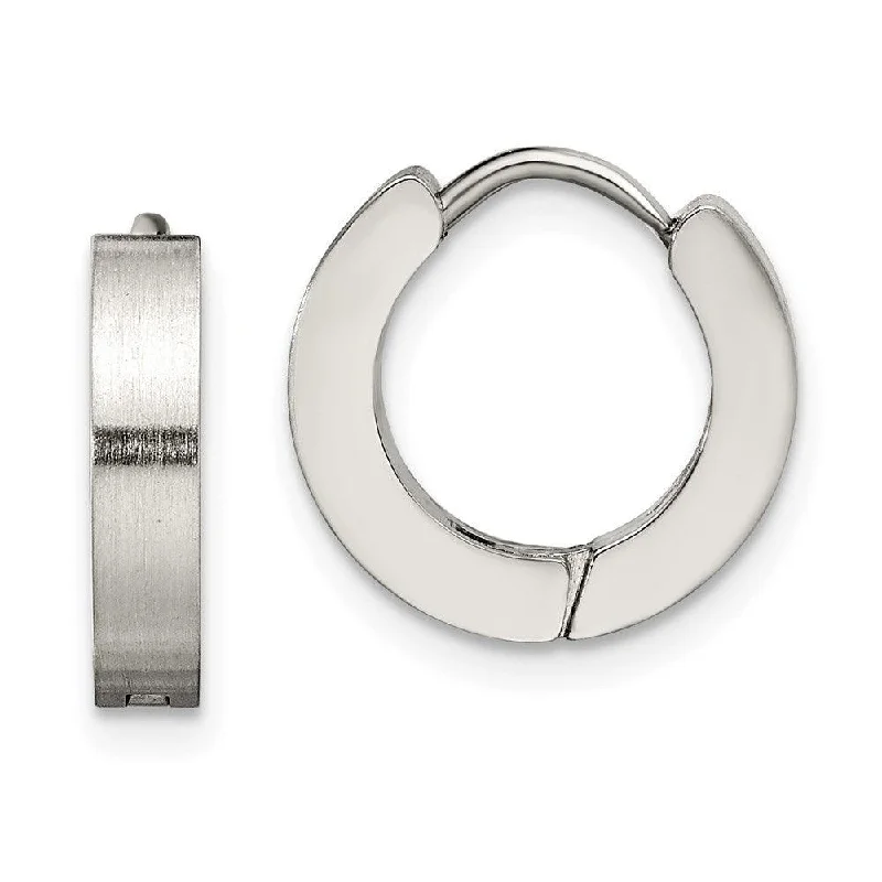 Ethnic Silver Earrings-Stainless Steel Brushed and Polished Hinged Hoop Earrings