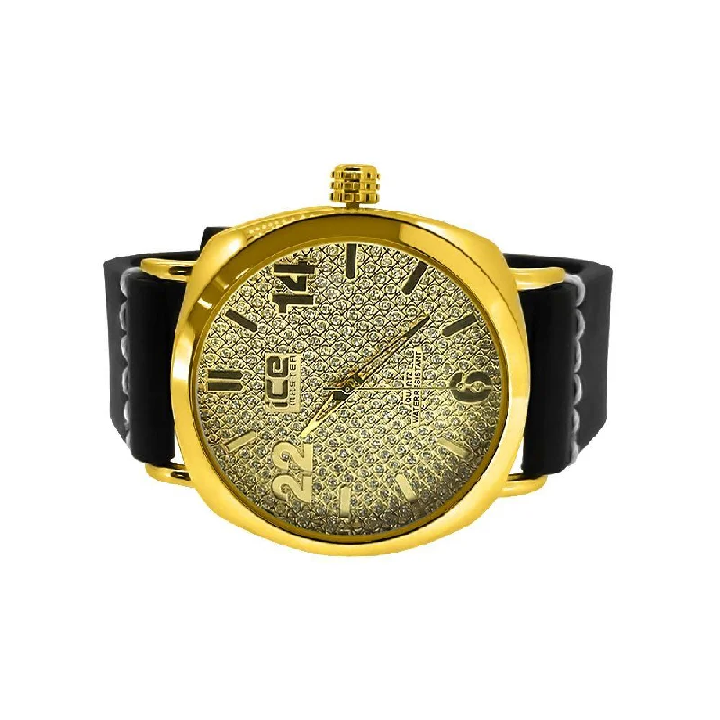 Designer Men’s Watches-Gold Clean Style Watch with Thick Leather Band