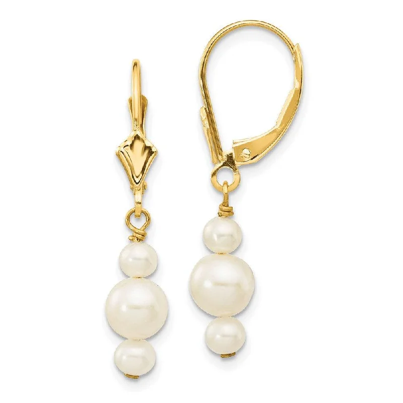 Gemstone Dangle Earrings-14K 3-3.5mm & 5-5.5mm Semi-Round FWC Pearl Leverback Dangle Earrings