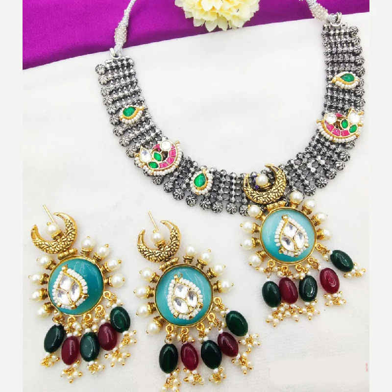 Stylish Gold Chokers-Fancyla 2 Tone Plated Kundan Stone And Pearls Necklace Set