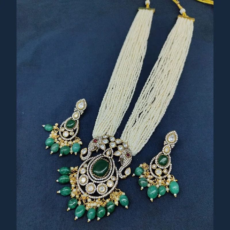 Unique Crystal Necklaces-Akruti Collection Gold Plated Kundan Stone And Pearls Necklace Set