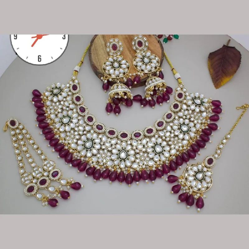 Affordable Necklaces for Women-Manisha Jewellery Gold  Plated Kundan Stone And Beads Necklace Set