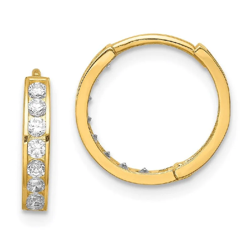 Natural Gemstone Earrings-14K CZ Hinged Hoop Earrings