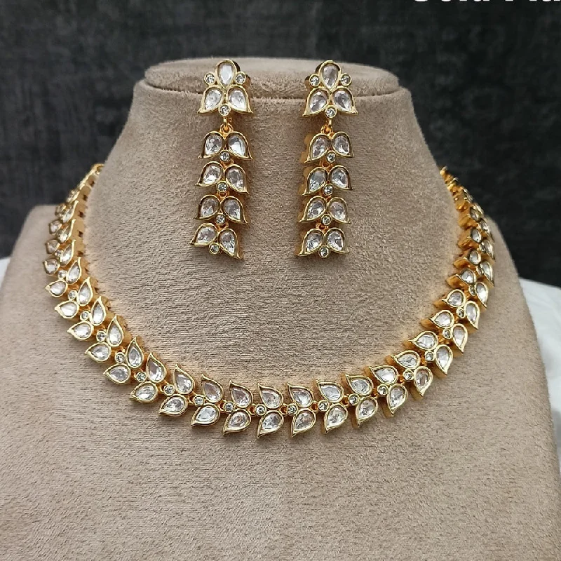 Heart Charm Necklaces-Amoliya Jewels Brass Polki Kundan Designer Necklace Set