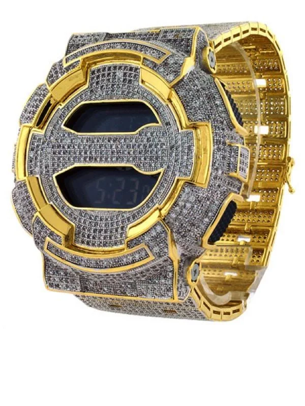 Watches for Sports Enthusiasts-Gold Mega Iced Out Bling Custom Made GA100 G Shock Watch