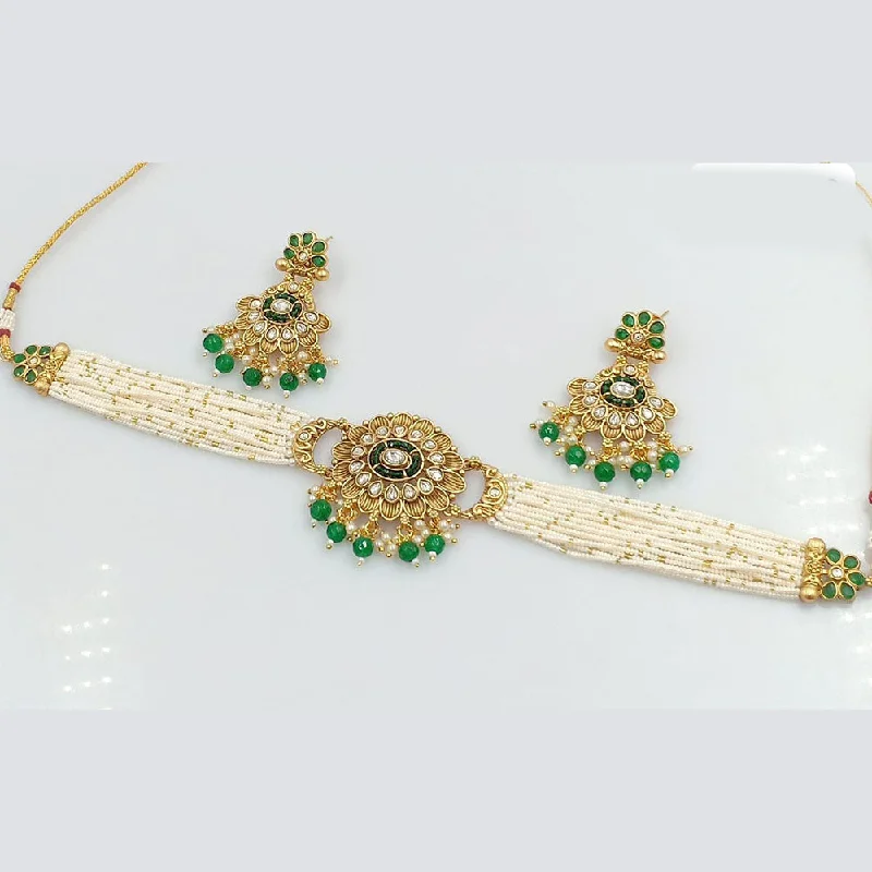 Gold and Diamond Necklaces-Rani Sati Jewels Gold Plated Kundan And Pearl Choker Necklace Set