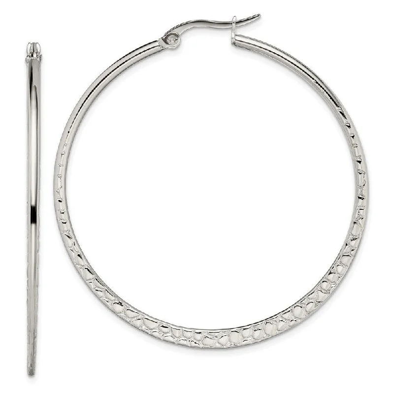 Large Hoop Earrings for Women-Stainless Steel 50mm Textured Hoop Earrings