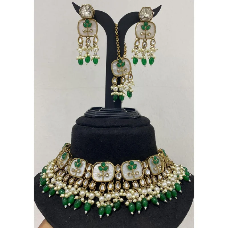 Personalized Gold Necklaces-Rani Sati Jewels Gold Plated Kundan And Pearl Choker Necklace Set