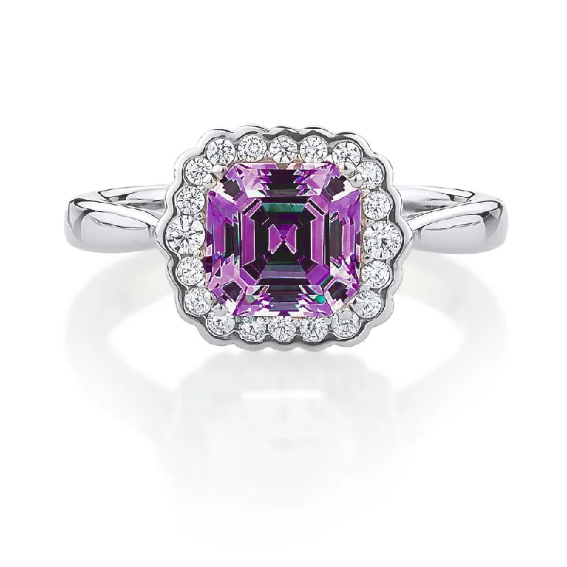 Birthstone Diamond Rings-Dress ring with amethyst simulant in sterling silver