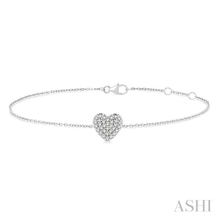 Gemstone Wrap Bracelets-1/8 ctw Petite Heart Round Cut Diamond Fashion Bracelet in 10K White Gold