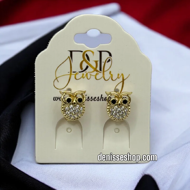 Oval Gemstone Earrings-14K OWL EARRINGS E472