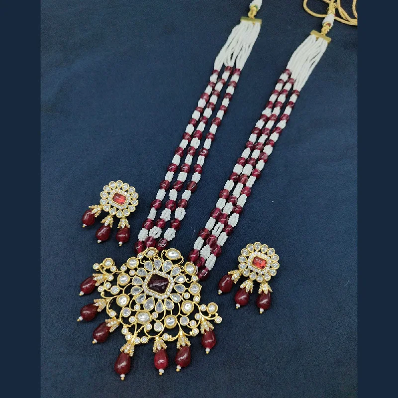 Minimalist Necklace Designs-Akruti Collection Gold Plated Kundan Stone And Beads Necklace Set